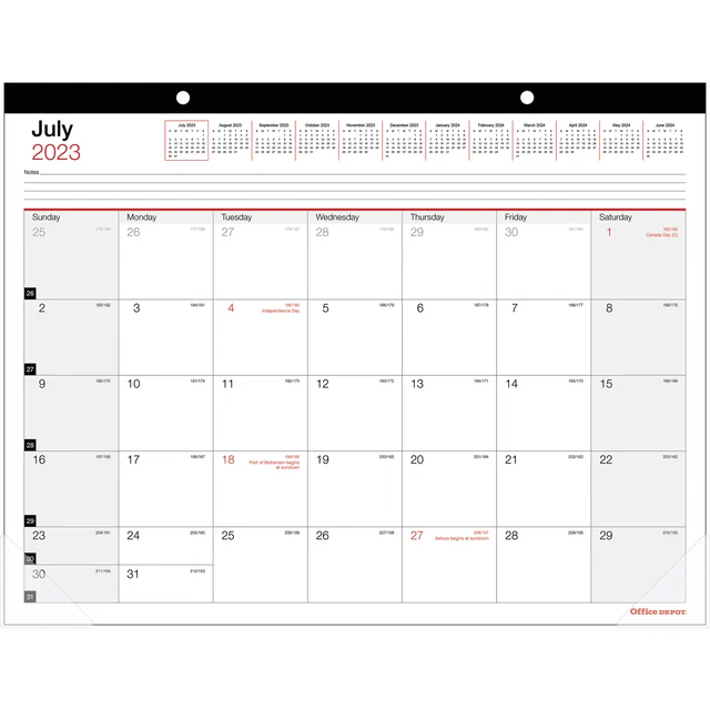 OFFICE DEPOT BRAND Monthly Academic Desk Calendar, 22" x 17", 30