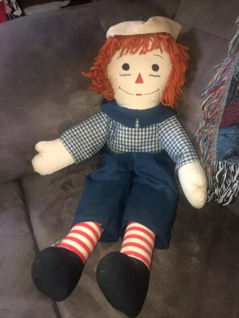 Large 24” Raggedy Andy Plush Doll Vintage 1970s Rare Blue Shirt Variant No Ann