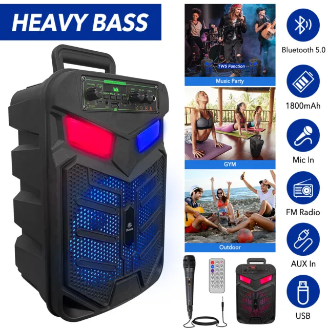Bluetooth Party Speaker Subwoofer Heavy Bass Stereo Karaoke Machine Microphone