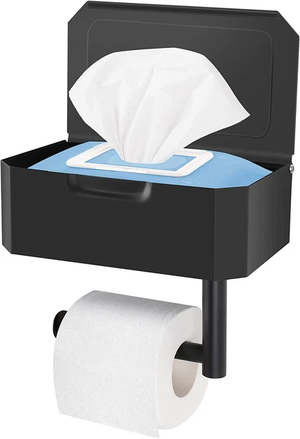 Toilettenpapierhalter Mit Ablage - Saugnapf Montage Ohne Bohren - Für Badezimmer & Küche Schwarz