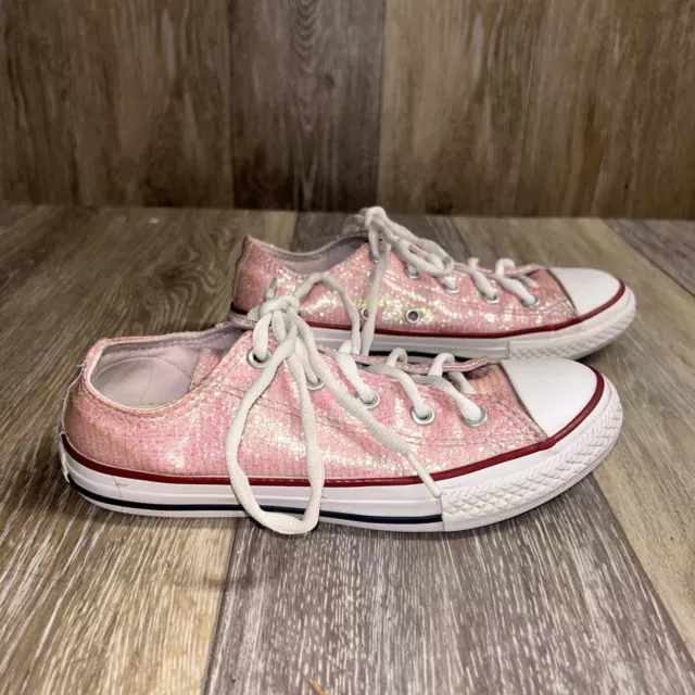 Converse Junior Girls Chuck Taylor All Star Low Pink Glitter Sneakers US Size 2
