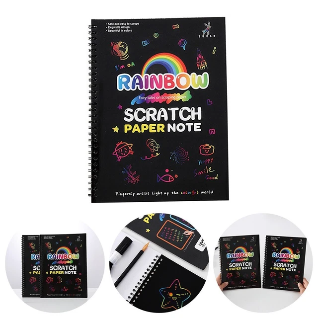 Kit De Papier à Gratter Magique Arc-en-ciel Pour Enfants Et Adultes Avec Stylet En Bois, Activités De Voyage En Avion Ou En Voiture, Excellent Soulagement Sensoriel, Autisme, TDAH (2 Pièces A5