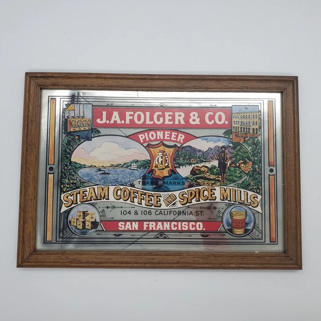 Vintage J A Folger Co Coffee Restaurant Diner Advertising Mirror San Francisco