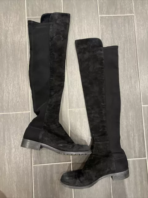 Stuart Weitzman Black Suede Over The Knee Flat Boots Size 8M