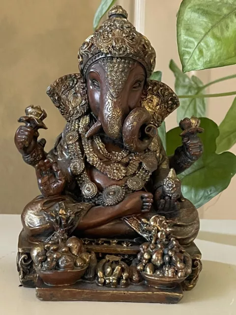 Ganesha Statue Ornate Seated Fruit Offerings c Mann PROSPERITY & WISDOM 7x4 inch