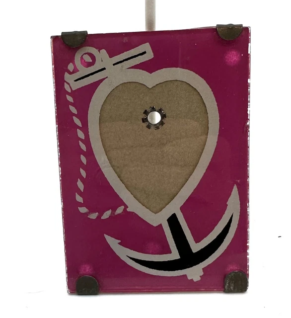 Vintage Reverse Painted Photo Frame Heart Anchor Navy  Nautical