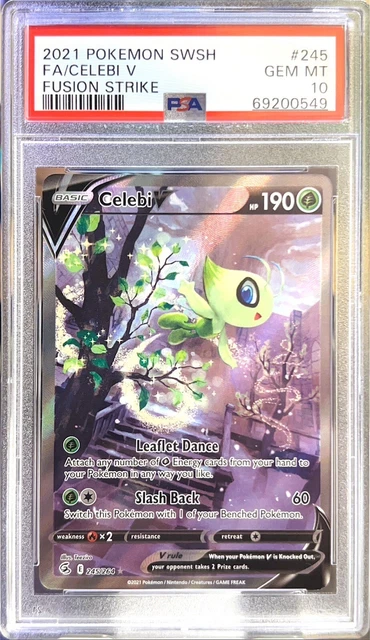 2021 Pokemon SWSH Fusion Strike FA Celebi V #245 Full Art - PSA 10 GEM Mint