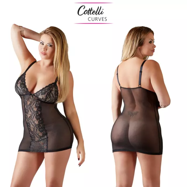 Cottelli Curves Vestito Intimo in Rete Trasparente con Ricamo in Pizzo Fino 4XL