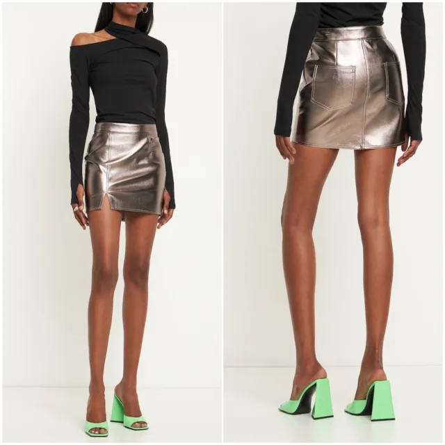 Alix NYC NWT Talia metallic faux leather mini skirt Silvrr Size XS Revolve