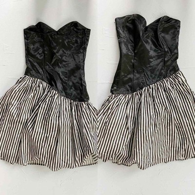 Gunne Sax Jessica McClintock Womens Vintage Black White Stripe Prom Dress Sz 7/8