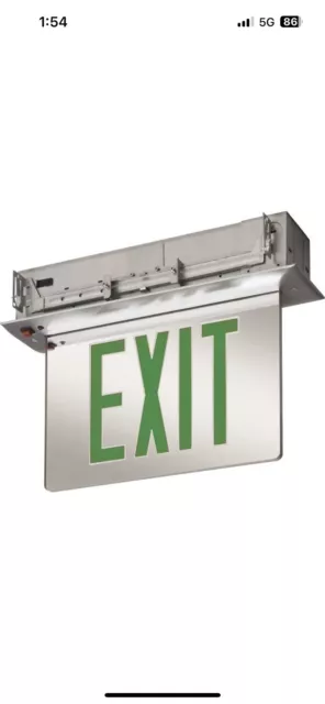 New Lithonia Lighting EDGR-1-G-EL-SD-M4 Green Exit Sign Brushed Aluminum