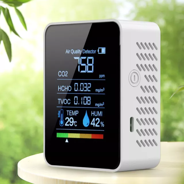 fr 5 In 1 Air Quality Monitor CO2 Detector CO2 TVOC HCHO AQI Tester for Home Off