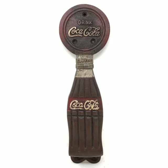 Coca-Cola Cast Iron Door Handle, Antiqued Finish, Painted & Raised Details, Coke