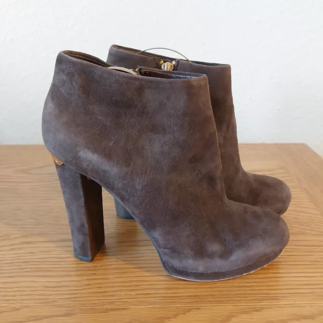 Michael Kors Boots, Brown Suede Leather Ankle Zip Up Heels size UK 4.5 Used