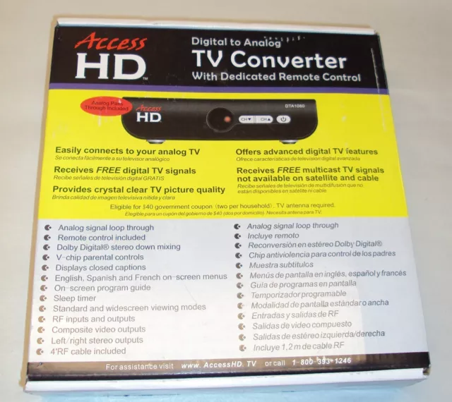 NIB Access HD Digital to Analog TV Converter w/Dedicated Remote Control DTA1080D