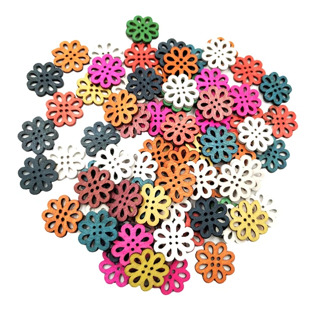 100 Stück Holzknöpfe 4 Loch Hohle Blumenknöpfe zum DIY Nähen Scrapbooking