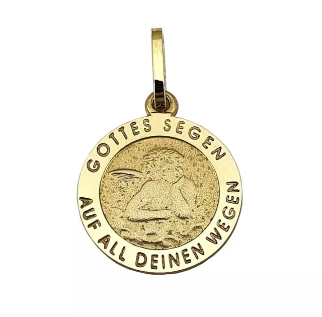 Pendentif Ange Gardien Dieu Partiellement Dépoli. 333 or Jaune Unisexe