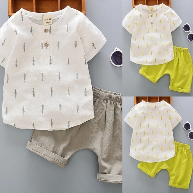 Cotone Lino Top Pantaloncini Bambini Abbigliamento Set Estate Ragazzi
