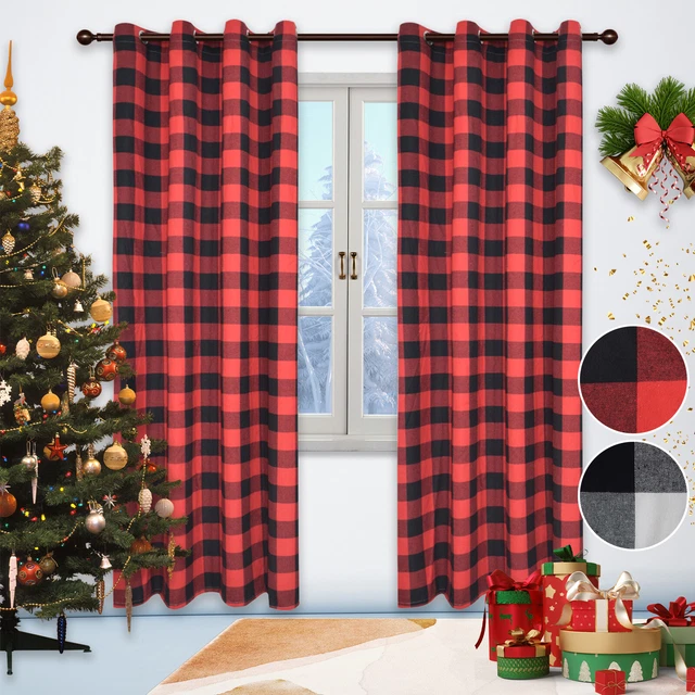 1/2 Panels Window Curtains Plaid Check Living Room Curtains With Eyelet Home