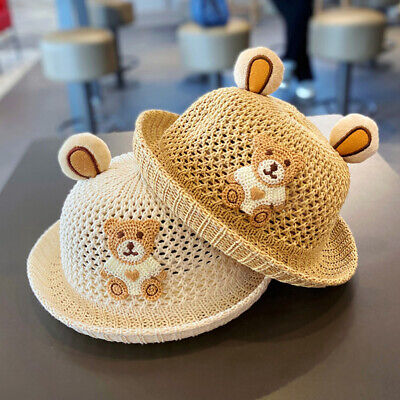 Baby Infant Summer Straw Hat Kids Boys Girls Bear with Ears Outdoor Sun Hats Cap
