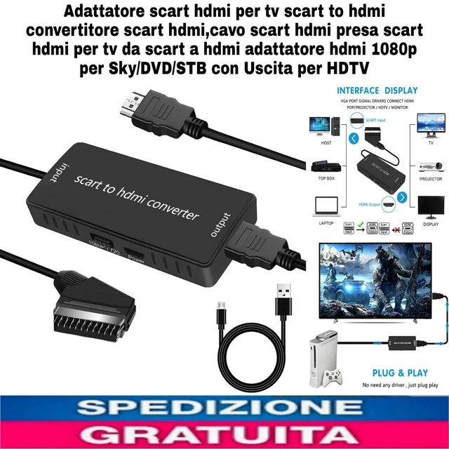 Cavo Adattatore Da SCART A HDMI 1m Con Convertitore Full HD - Nuovo