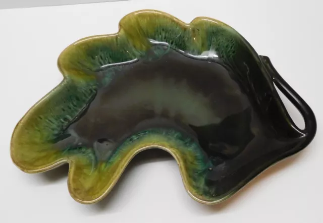 Leaf Swirl Dish Planter Green with Brown Drip Glaze Pottery Hull USA Vintage
