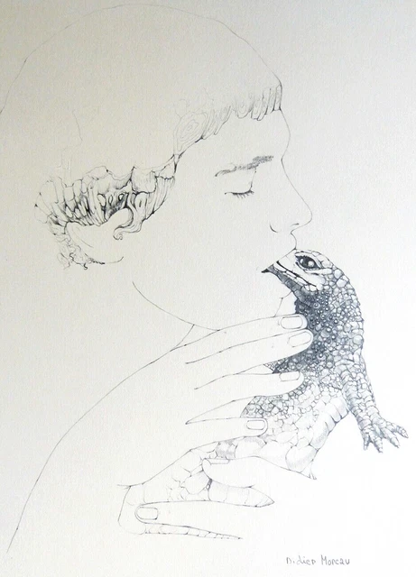 Dessin surréaliste fantastique de Didier MOREAU vers 1970 proche TREMOIS BELLMER