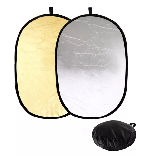 60x90cm Gold/Silver Oval Reflector Panel 2-in-1 Photo Video Studio Lighting Disc