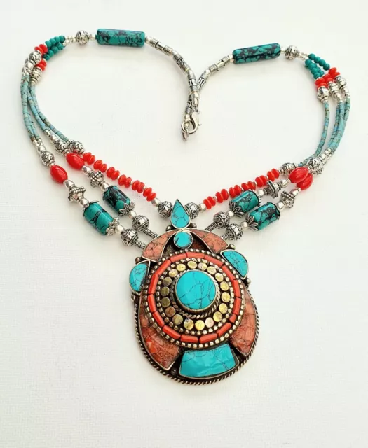 womens layered statement tibetan tribal ethnic boho necklace nepal jewellery