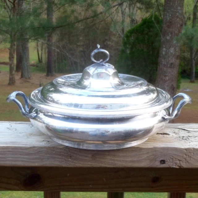 Antique 1880's PAIRPOINT Large Quadruple Plate 3 Piece Two Handled SERVING BOWL