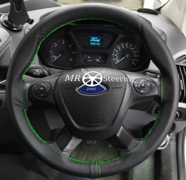 For Ford Transit Custom Van 13 - 18 Black Leather Steering Wheel Cover Green St