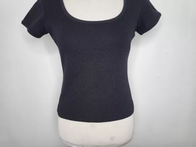 ST. JOHN COLLECTION Santana Knit Scoop Neck Short Sleeve Top Black Size 6 3