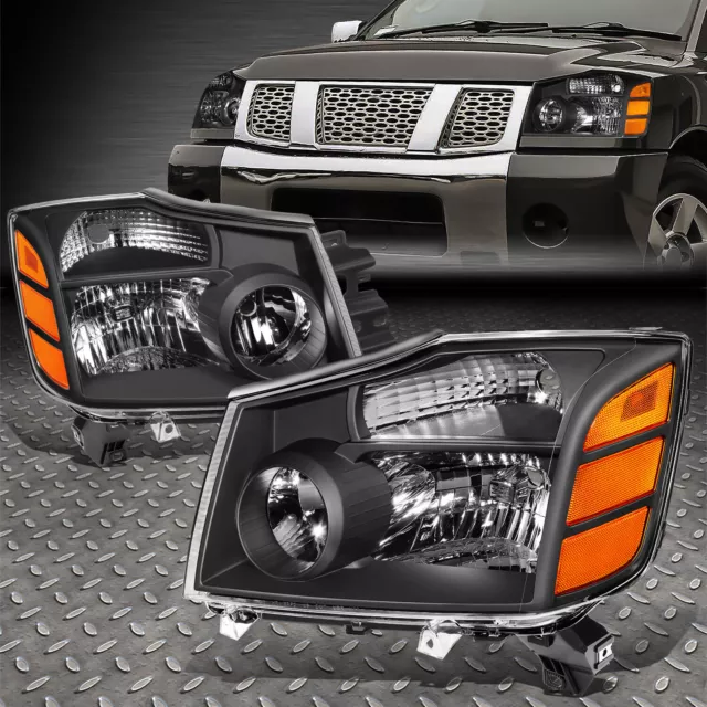 For 04-15 Nissan Titan Armada Black Housing Amber Corner Headlight Head Lamps