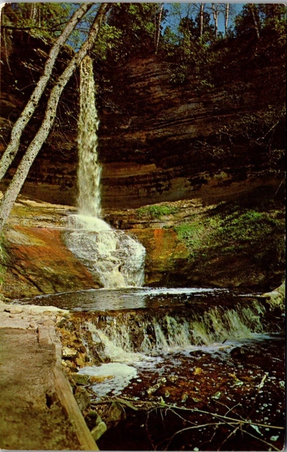 Vintage Michigan MI Postcard Munising Falls Waterfall Upper Peninsula