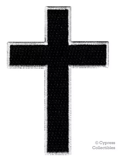 CHRISTIAN CROSS iron-on PATCH embroidered BLACK WHITE CRUCIFIX JESUS BIKER new