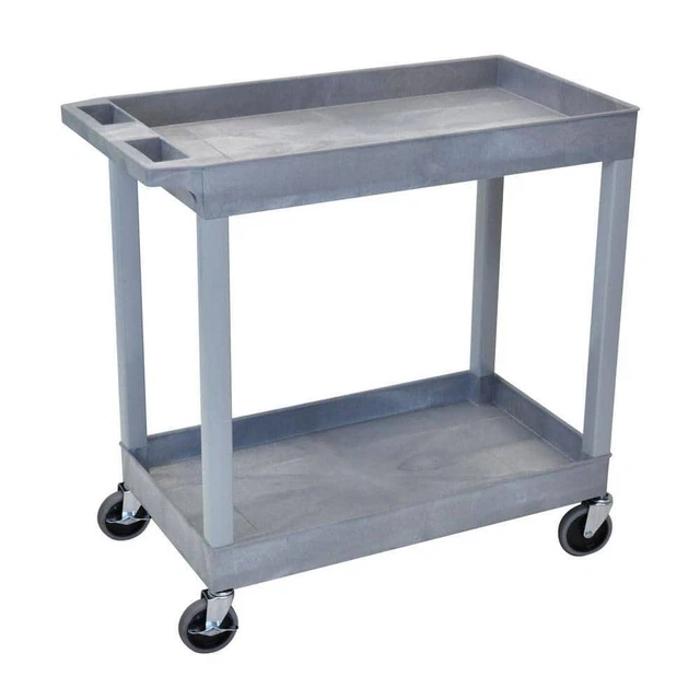 H Wilson Utility Cart 18" x 35" Polyethylene 2-Shelves Scratch Resistant Grey