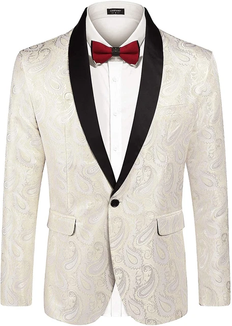 COOFANDY Mens Floral Tuxedo Jacket Paisley Shawl Lapel Suit Blazer Jacket for Di