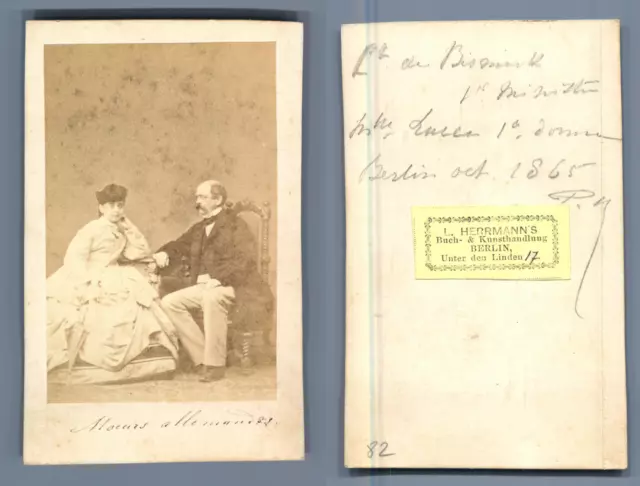 Bismark & Pauline Lucca, Berlin 1865 CDV, Vintage albumen print Tirage albumin