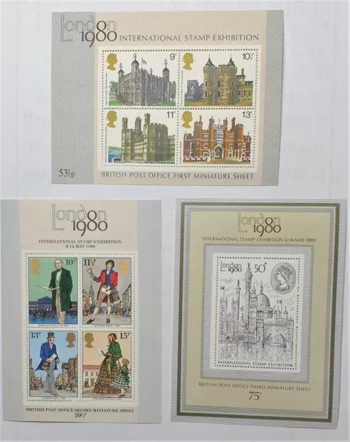 Gb Set Of 3 Mnh Minisheets For London Stampex 1980