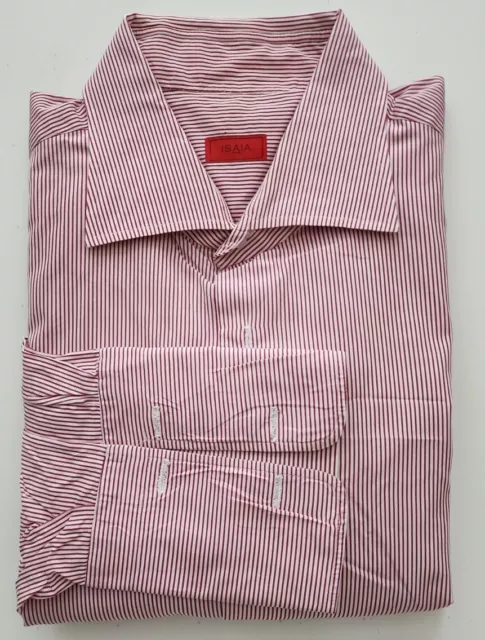 Isaia Napoli Striped Men Dress Shirt Sz 18 Made In Italy