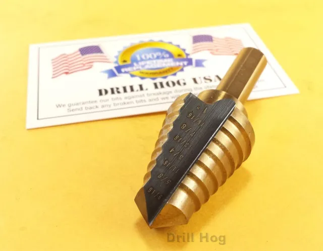 Drill Hog® 9/16" - 1" Step Drill Step Bit Reamer UNIBIT M7 Lifetime Warranty