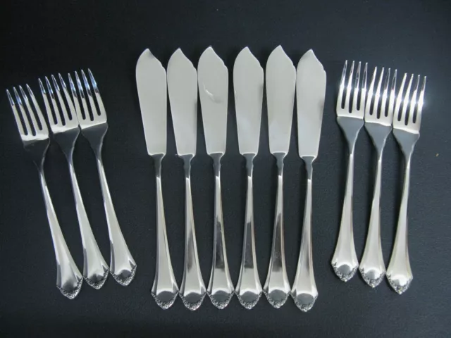 Lutz & Weiß MOSEL Röschenmuster Fischbesteck 6 Personen 12 Teile Silber 90er