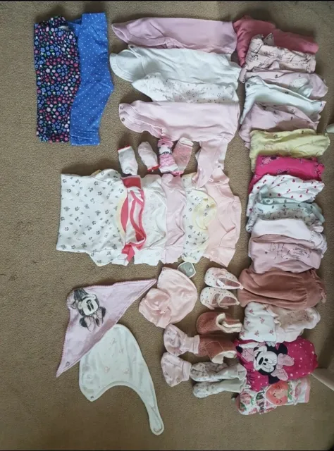 0-3 months Baby Girl clothes Bundle, shoes, boots, babygrows, vests