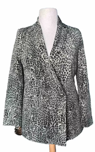 EX Helene Berman Double Breasted Coat Leopard Cruise Holiday Ladies Green 10