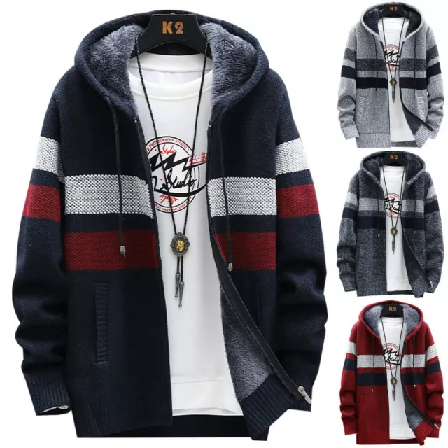 Mens Thick Warm Fleece Lined Hoodie Winter Zip Up Coat Jacket Sweatshirt Tops
