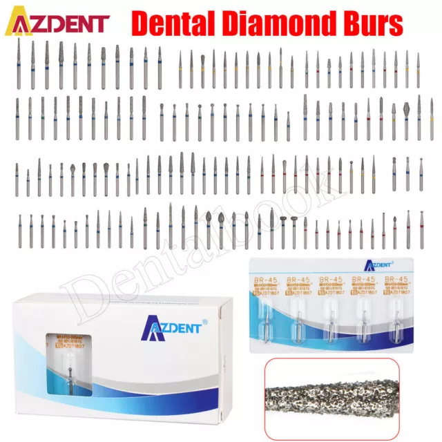 100Size AZDENT Dental Diamond Burs High Speed Handpiece Friction Grip 5Pc/Box