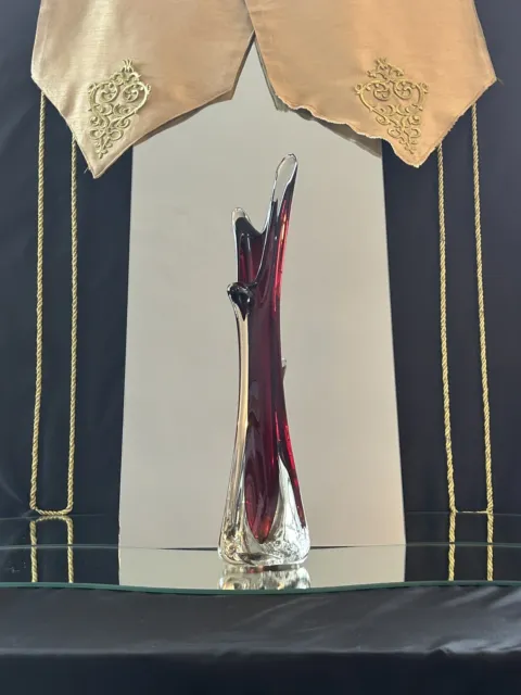 Murano Seguso-Poli Sommerso Triangular 35cm Tall Dark Red Vase Triple Lobbed