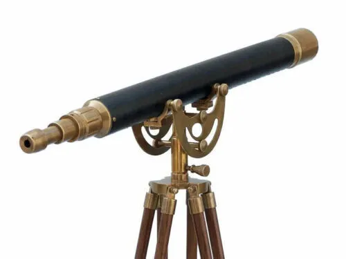 Nautical Brass leather telescope with wooden tripod stand Home/Office decor