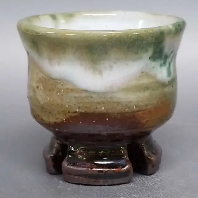AK84)Japanese Pottery Guinomi Sake Cup 3 color glazes by Seigan Yamane