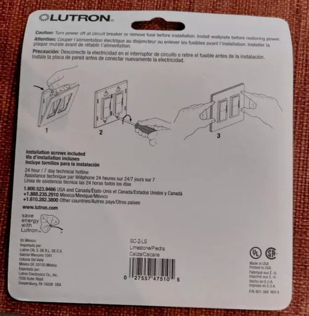 New Lutron SC-2-LS Satin Colors 2 Gang Wallplate Limestone 2